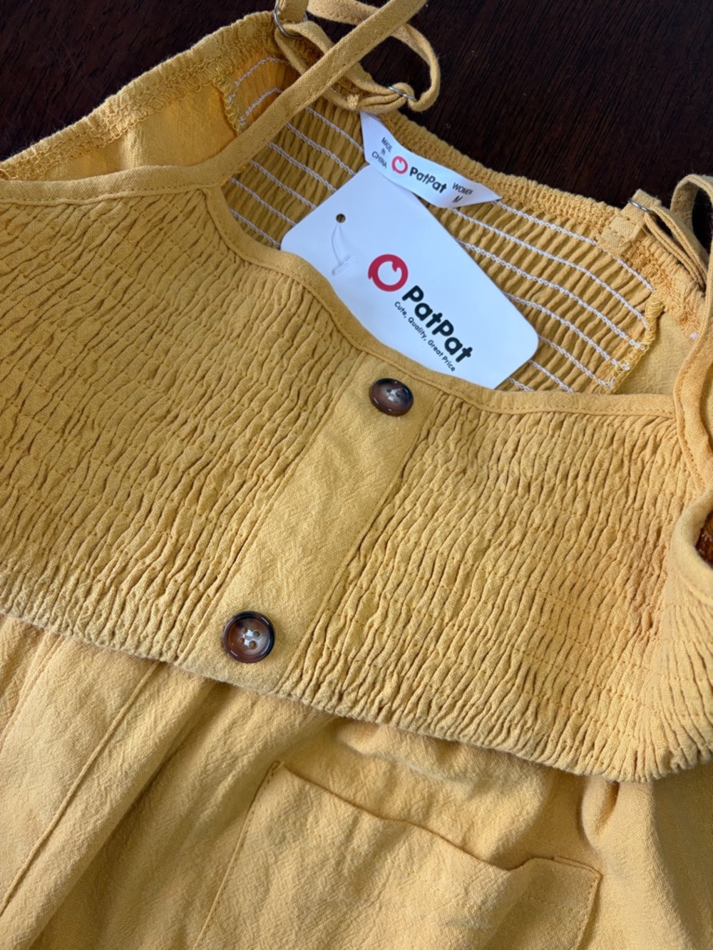 PatPat Mustard Yellow Smocked Button Sundress